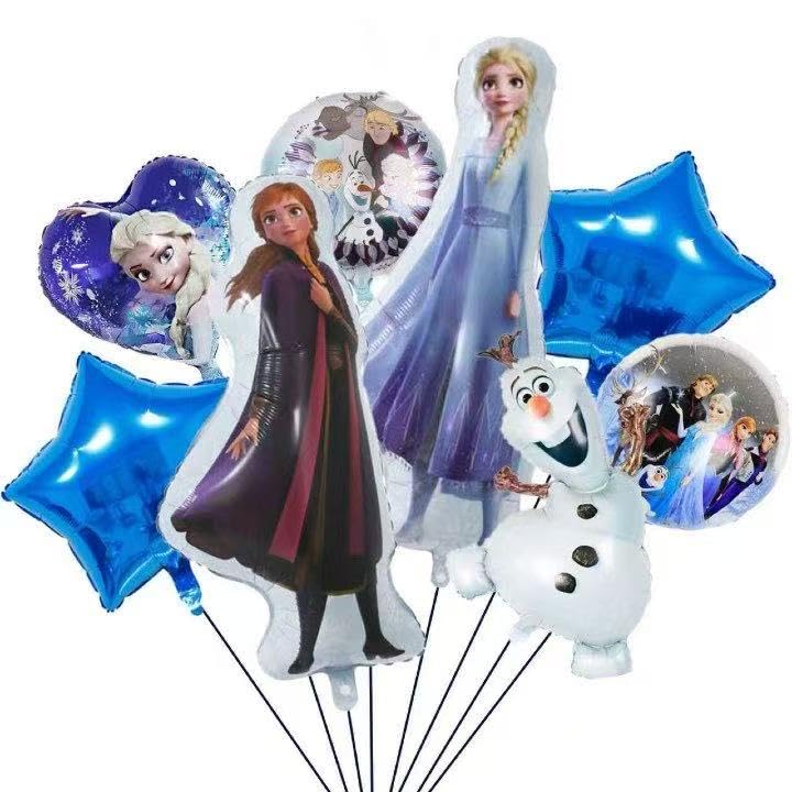 8-Piece Frozen Aluminum Balloon Set - Frozen & Classic Design Vibrant 3D Cartoon Shape Party Decoration Essential Durable Foil Material