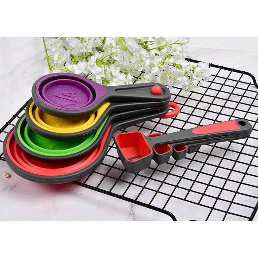 2 Paquetes Juego de Tazas Medidoras Colapsables Set de Cucharas Medidoras Kit de Cocina Silicona para Medición de Líquidos Y Sólidos Grabado Antidesga, 2 Piezas