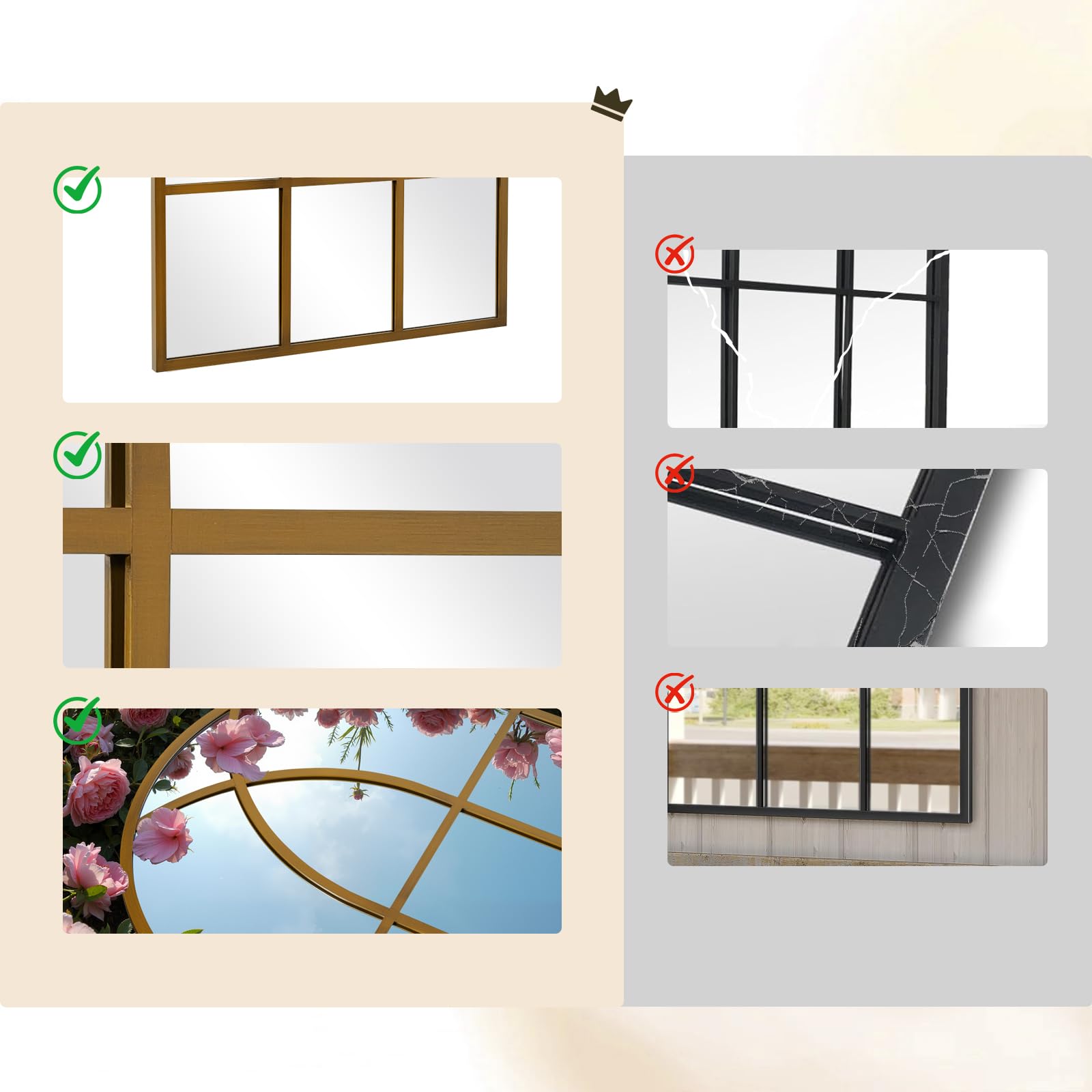Reflix Specchio ad arco per finestra, 75 x 120 cm, specchio da parete per decorazione giardino all'aperto, specchio ad arco gotico invecchiato con cornice in alluminio per corridoio, soggiorno, camera