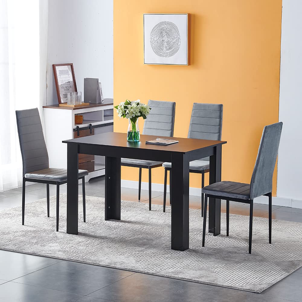 Menaka Modern Wooden Dining Room Table and Chairs Set of 4 for Small Space, 5 Pieces Rectangular Kitchen Table with 4 Chairs (110cm black table and 4 black leather chairs#1) — view 32
