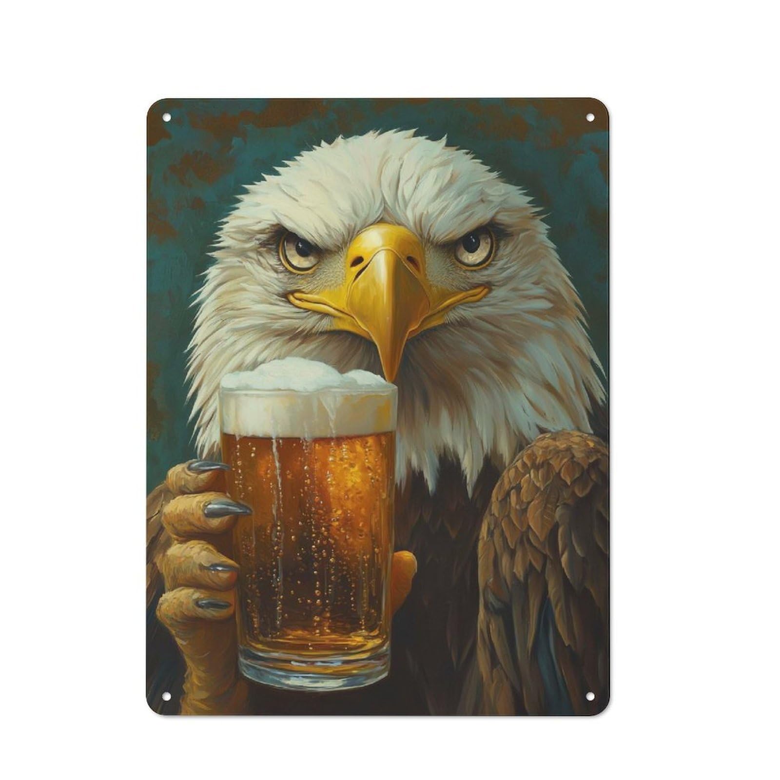 Workshop Style Eagle with Beer Tin Sign 40x30cm, Workshop Wall Decor for Tool Room, Garage, Studio Or Home Bar