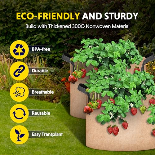 iPower Grow Bag 15 Gallon 6-Pack Heavy Duty Plant Pots, 300g Thick Nonwoven Fabric Containers Aeration with Nylon Handles, for Planting Vegetables, Fruits, Flowers, Tan 2024 Version - Image 5