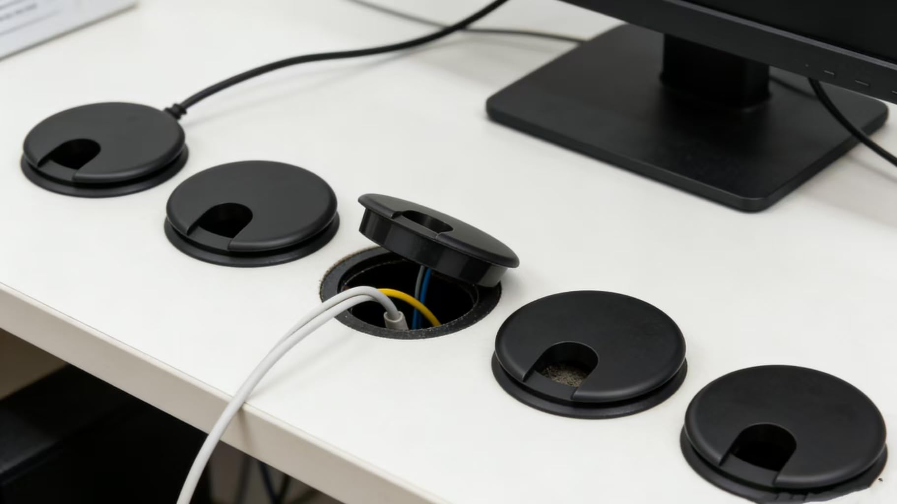 Desk Grommets - 5 Pack Black Cable Covers -7