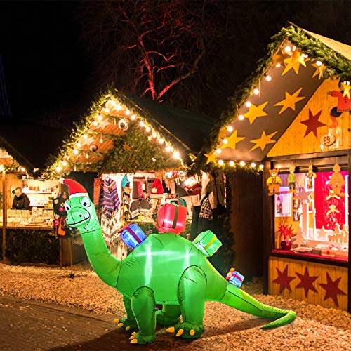 OURTOUR Boîte cadeau gonflable de Noël de 30 cm de long en forme de dinosaure Décoration d'extérieur Lumières LED Neige à l'intérieur Décoration de fête Cover