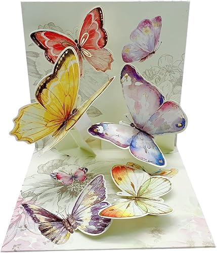Tarjeta desplegable de jardín de mariposas, tarjetas de flores emergentes, tarjetas de felicitación de flores hechas a mano, tarjeta de cumpleaños