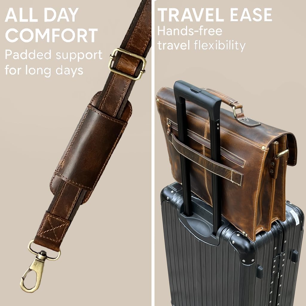 RUSTIC TOWN Handmade Leather Shoulder Briefcase Messenger Bag Mens 16 inch Laptop Satchel - Image 6