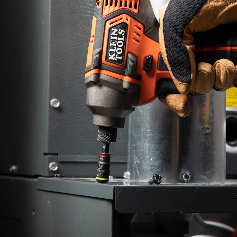 Klein Tools 32931 Zestaw nasadek udarowych 3 w 1, gniazdo z klapką z 2 rozmiarami sterowników sześciokątnych SAE i funkcją trzymania bitów 1/4 cala, klasa udarowa