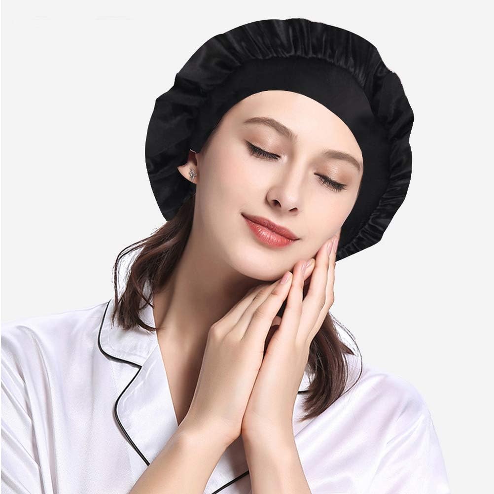 2Pcs Satin Silk Night Sleep Cap Wide Band Soft Sleep Hat