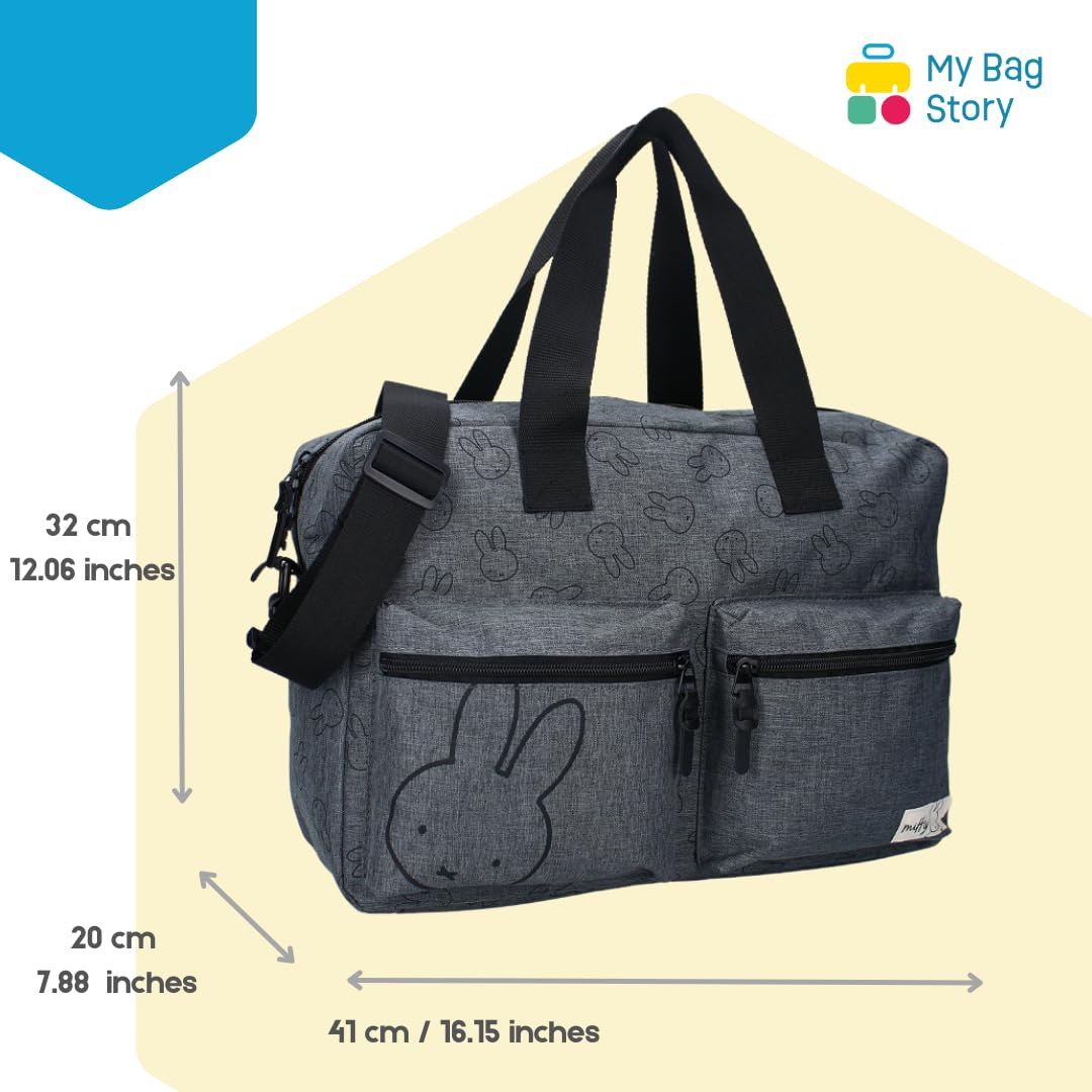 mybagstory - Wickeltasche mit großem Fassungsvermögen und Wickelunterlage, Motiv Miffy | Größe 40 cm und verstellbare Schultergurte.