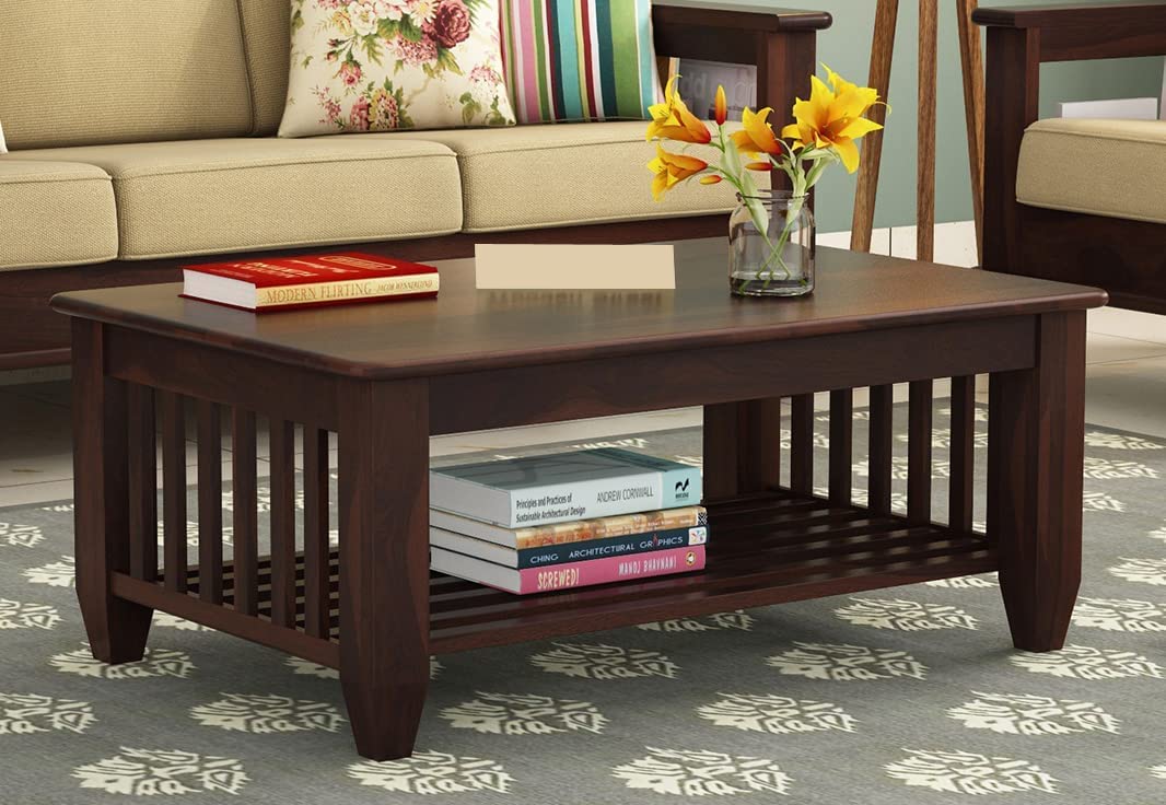 SHYAM ART & CRAFT Wooden Center Coffee Table with Storage | Solid Sheesham Wood Centre Table for Living Room, Drawing Room & Office | Walnut Finish (B0DFVNT7MJ) Amazon Price History, Amazon Price Tracker