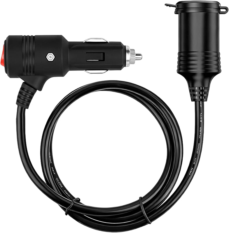 Extensão para acendedor de cigarros Purthog 16 AWG, 12–24 V, 180 W com interruptor e LED – 0,90 m