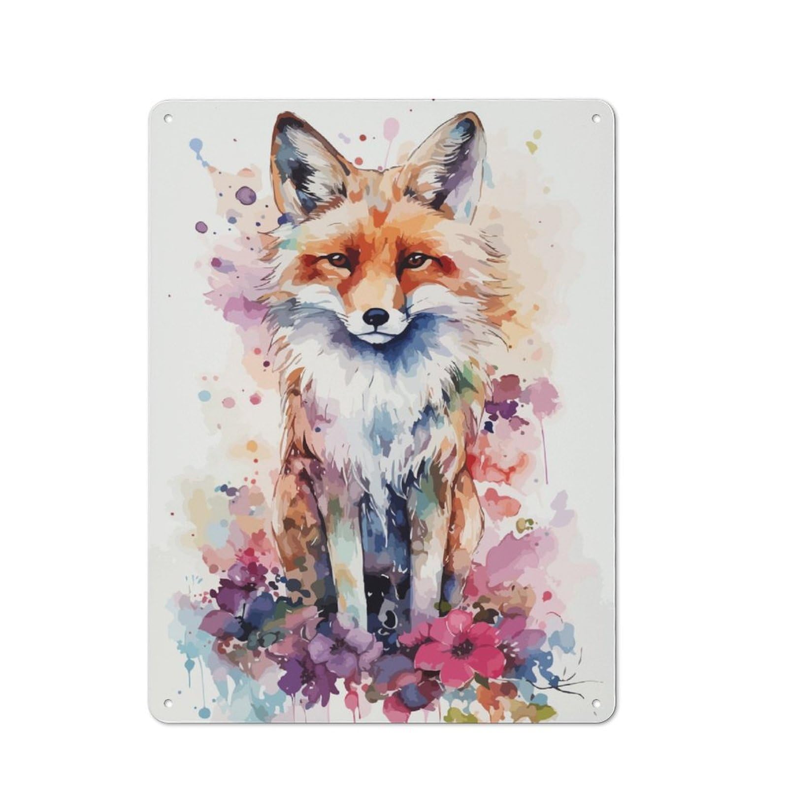 Junmoney Cute Fuchs Watercolor Art Vintage Metal Plaque 40X30cm Featuring For Garage Wall, For People Furnishing A Garage