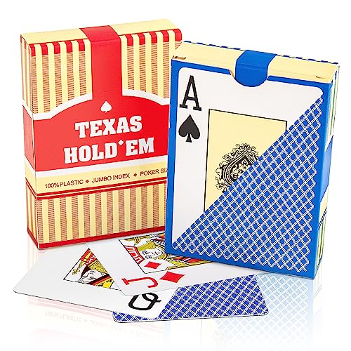 ARTISHION Lot de 2 cartes de poker 100 % plastique étanches, dos texturé, mélange facile, index jumbo, jeu de cartes pour adultes, Blackjack, Texas Holdem, taille du pont