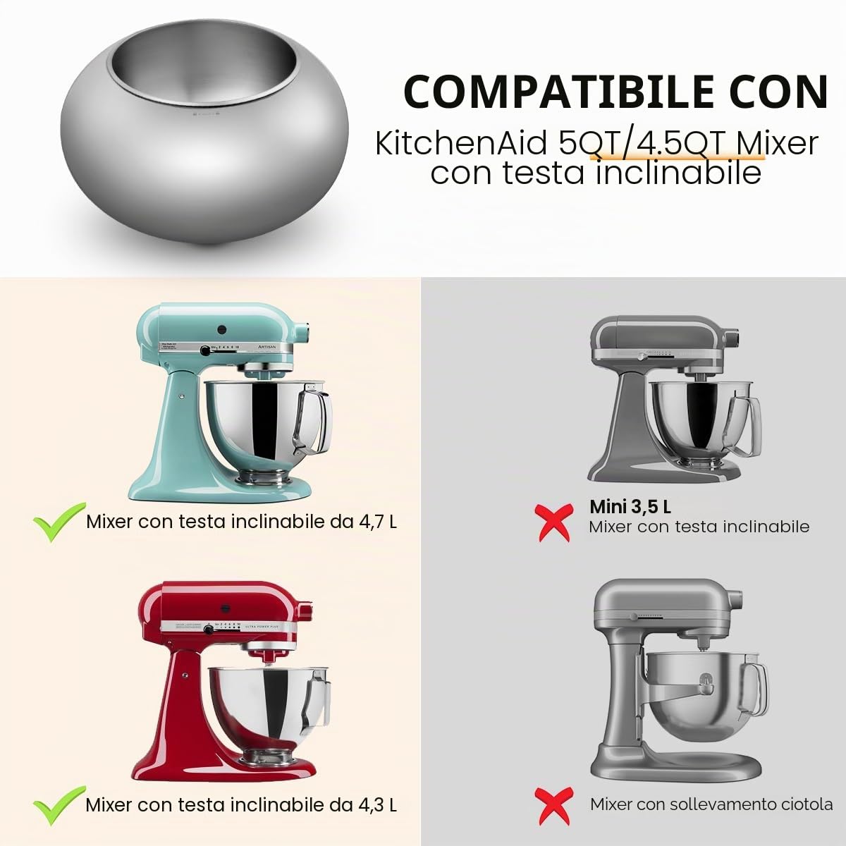 Aieve Rivestimento per snack compatibile con mixer a testa inclinabile per preparare mandorle ricoperte di cioccolato, pistacchio, arachidi, fragole liofilizzate, uvetta, noci