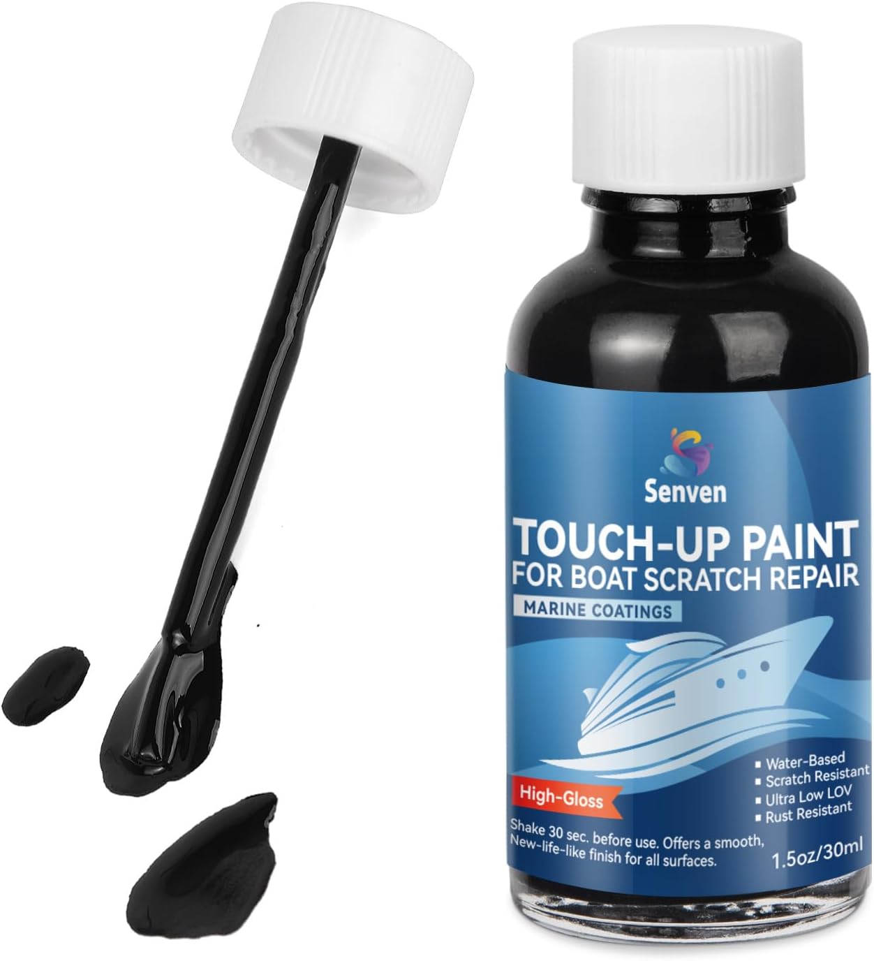 Boat Paint Black Touch Up Pen High-Gloss Boat Scratch Repair Marine Topside Bottom Enamel Marine Repair for Boats