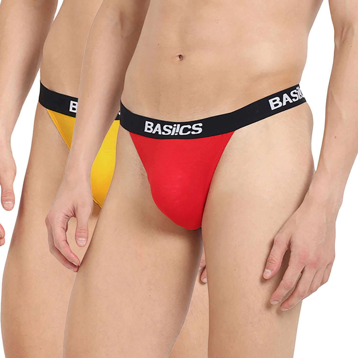 BASIICS Men's Prime Thong (Pack of 2) Red, Yellow