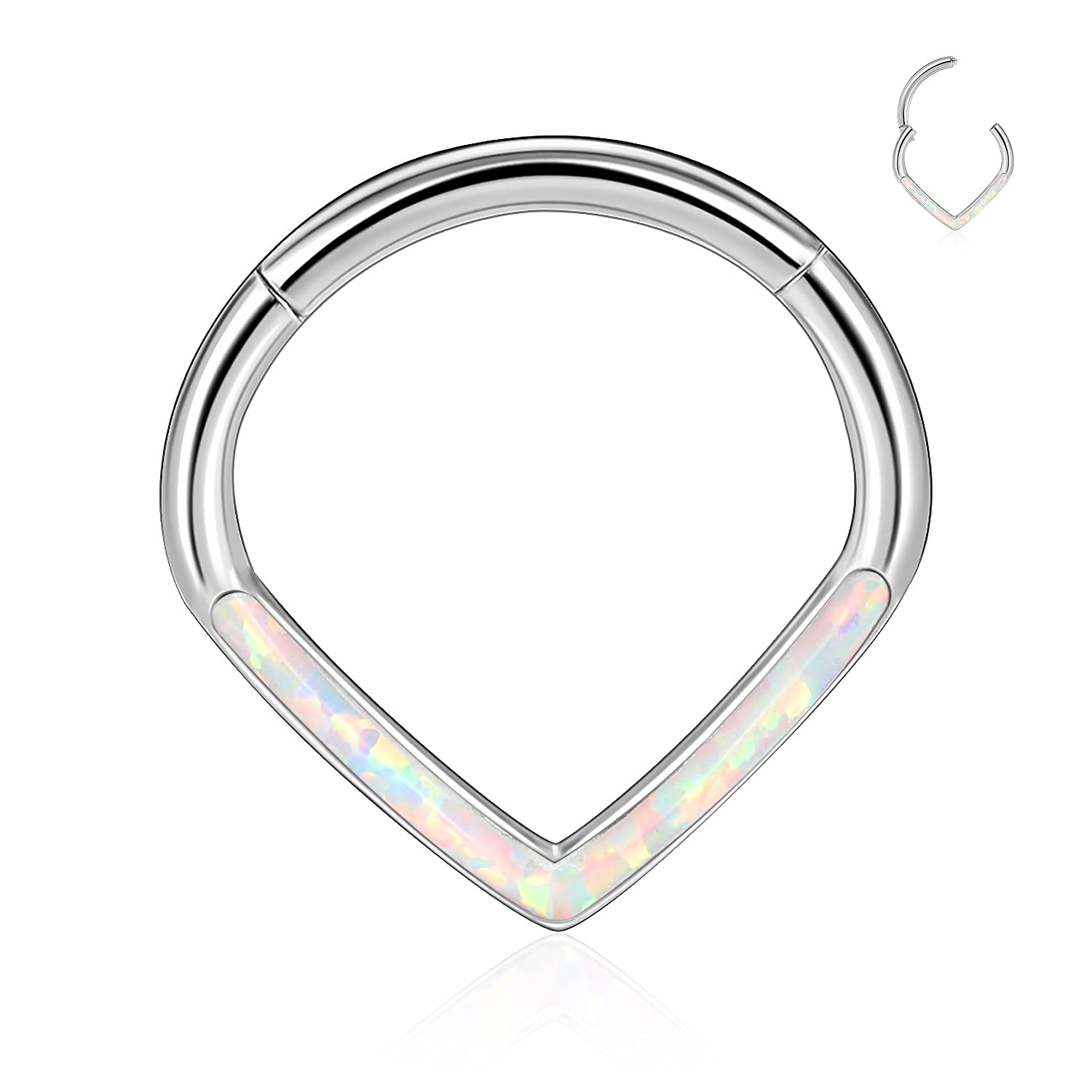 Teadrdrop Nose Hoop Ring 16G Septum Ring Septum Jewelry Opal CZ Daith Earring Surgical Steel Hinged Segment Seamless Clicker Ring Tragus Rook Helix