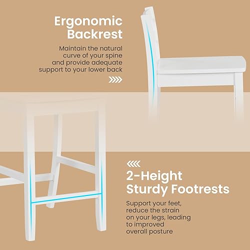 Miniatura 6 de COSTWAY Juego de 2 taburetes de bar de madera, taburetes de altura de mostrador de 24 pulgadas con respaldo ergonómico y reposapiés, sillas de