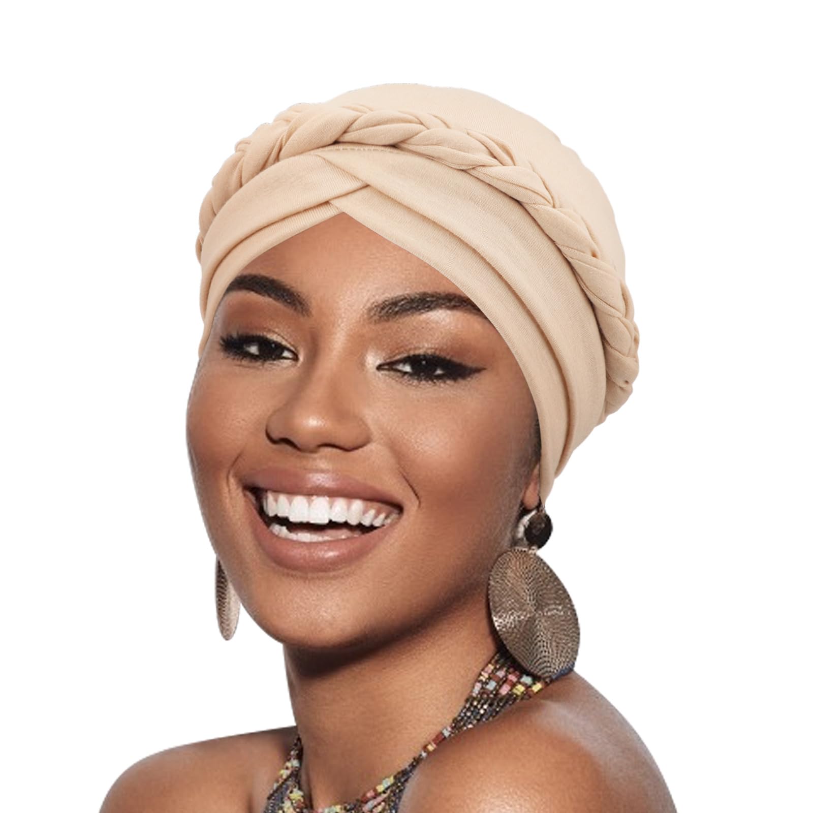 DRESHOW 1 Stück Afrikanischer Damen Turban Geflecht Kopfbedeckung Kopftücher Chemo Kappe Vorgebunden Beanie Mütze Kopfwickel Schlafmütze