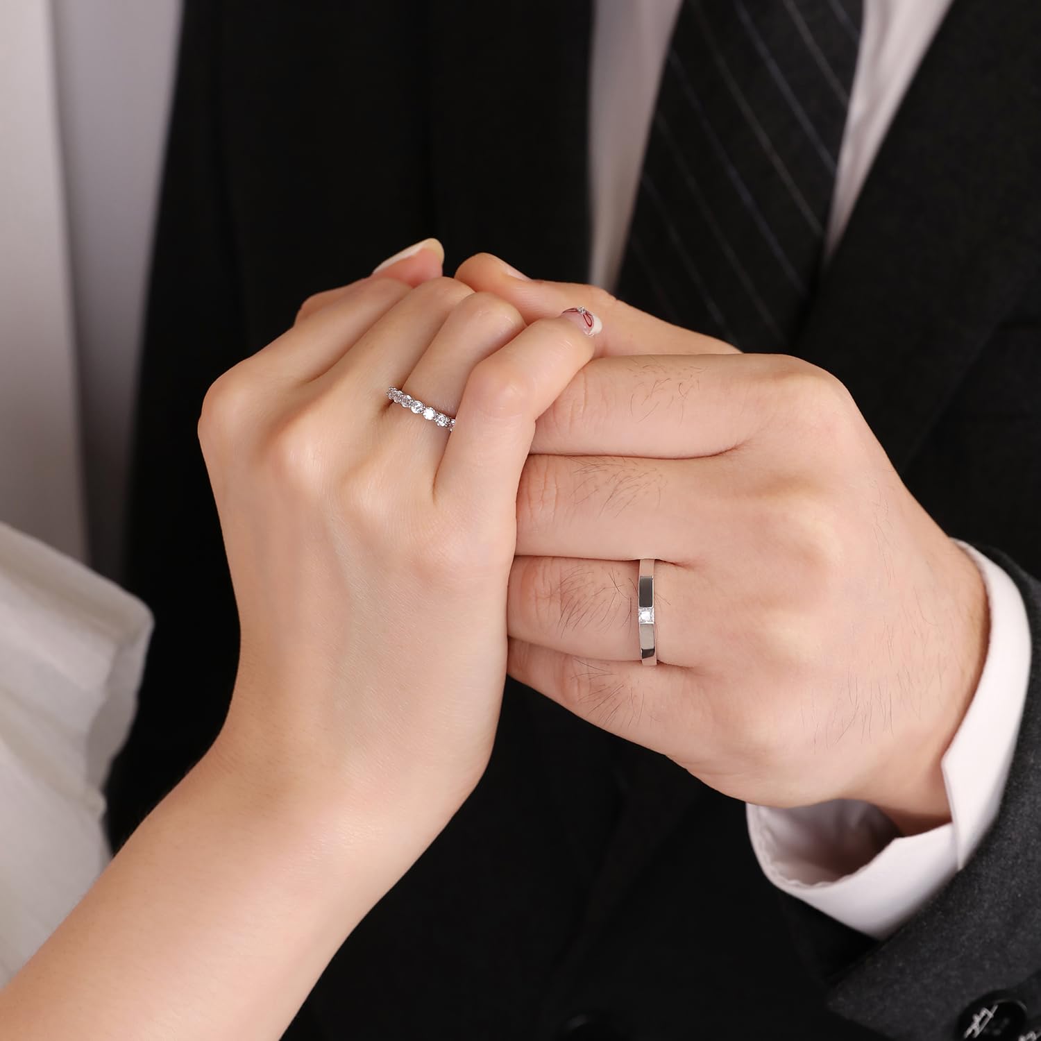 Meissa Anillos de Compromiso Boda para Parejas en Plata de Ley 925, Anillos de Promesa Ajustables en Plata Esterlina, Anillo de Banda para Mujeres Hombres, Juego de Dos