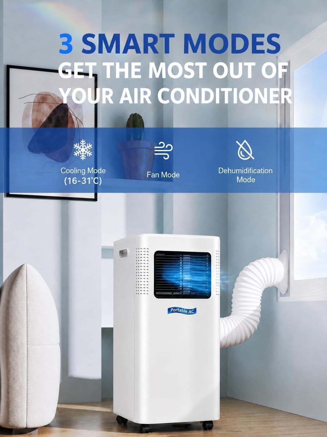 Aire Acondicionado Portátil 5000/7000/9000 BTU, Enfría hasta 20 M² Unidad AC Inteligente con Modos Frío, Deshumidificador, Ventilador, Mando a Distancia, Tempor, (5000BTU), (5000BTU)