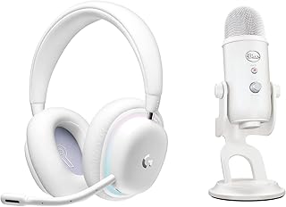 Logitech G735 Wireless Gaming Headset and Blue Yeti Premium USB Gaming Microphone Combo for streaming with exclusive Streamlabs themes, Compatible with PC/ Mac - White Mist