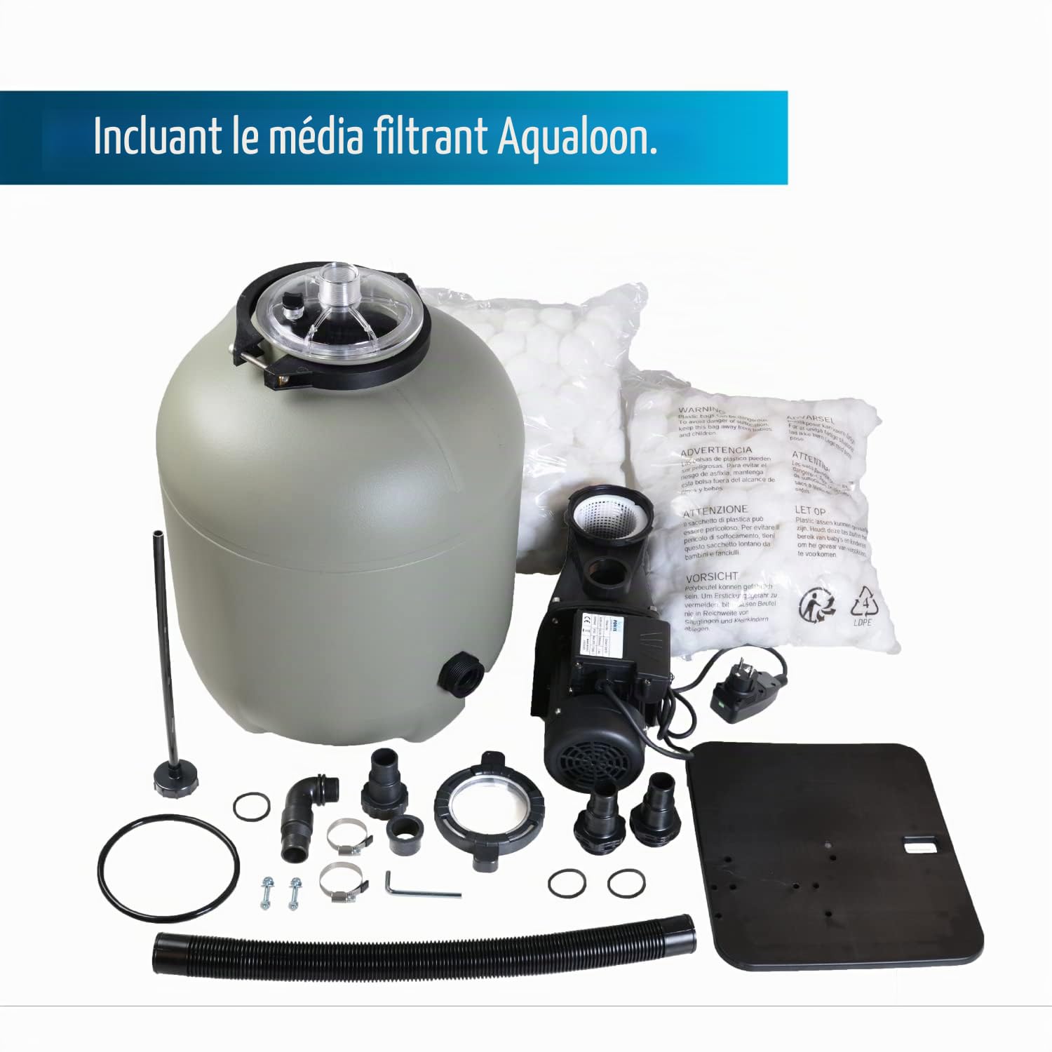 Aquaforte Aqualoon Ez Clean 300 Set de Filtration Incluant une Pompe avec Préfiltre et une Hauteur de Réservoir de Filtration de 500 mm, 300 Watt, max. Taille de La Piscine 28m3