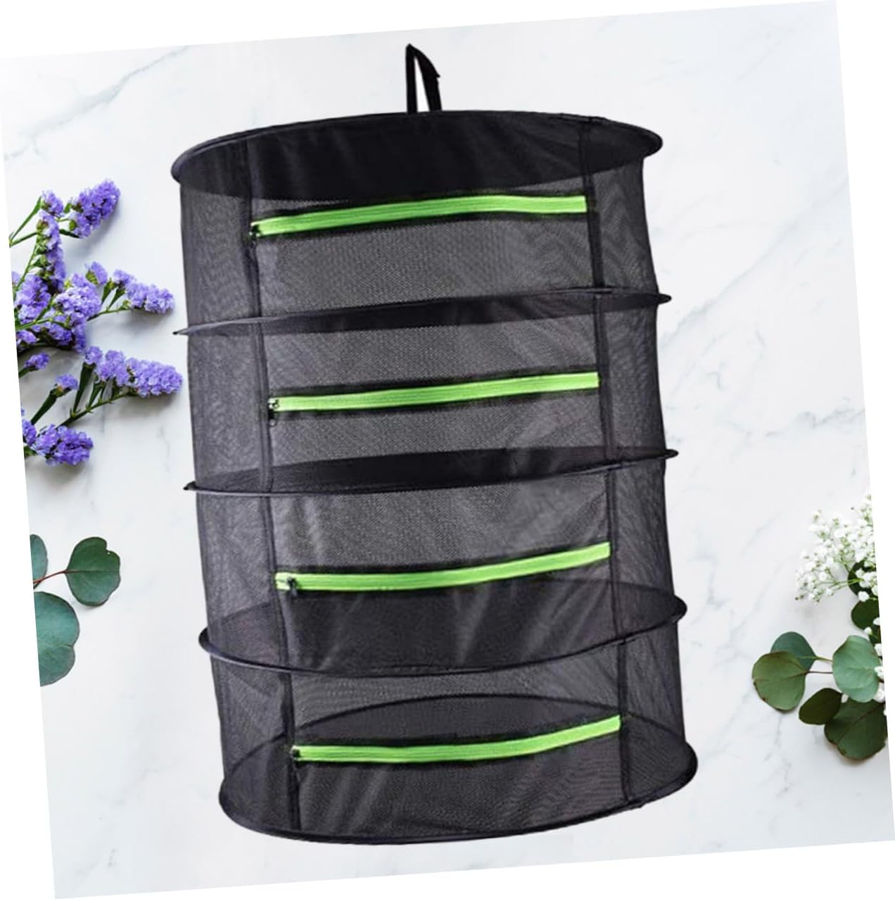 BESPORTBLE 4-Layers Folding Round Drying Net with Zipper, Multi-Function Mesh Dryer Storage Bag for Fruits, Vegetables, Fish, and Clothes, 60cm Diameter, Enclosed Design for Indoor