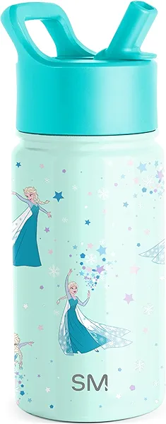 Simple Modern Kids Summit Water Bottle with Straw Lid| Disney Frozen Elsa 14oz Stainless Steel Cup Insulated Tumbler for Girls, School | Frozen Elsa's Snowflake
