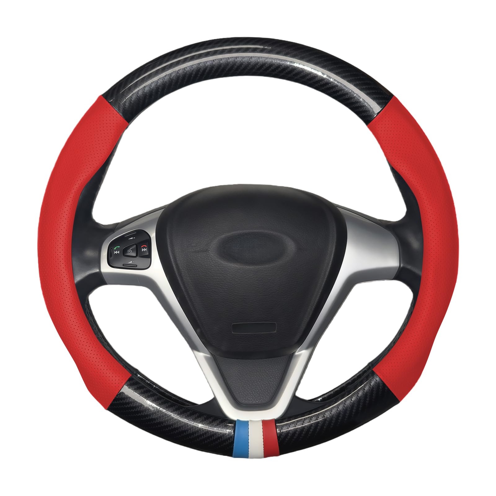 Steering Wheel Cover for Land Cruiser 2002-2011 2013-2019, Car Interior Accessories for Toyota, Perforated Design & Breathable, Steering Wheel Protector, Leather & Bright Carbon Fiber (Black+Red)