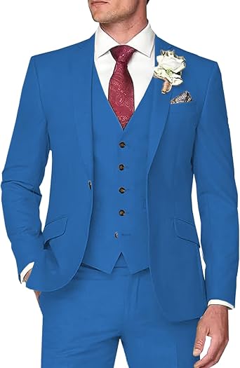 SOLOVEDRESS Mens 3 Piece Suit Regular Fit Formal Groomsman Tuxedos for Wedding PartyBlazer+Vest+Pant