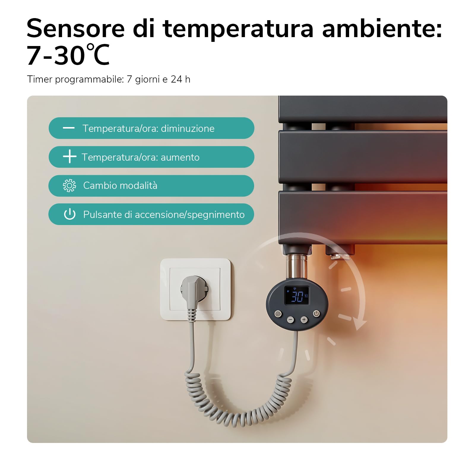EMKE Scaldasalviette elettrico con elemento riscaldante wifi termostatato,762x500mm 400W，Pannello asciugamano elettrico con asta di riscaldamento con timer, Antracite