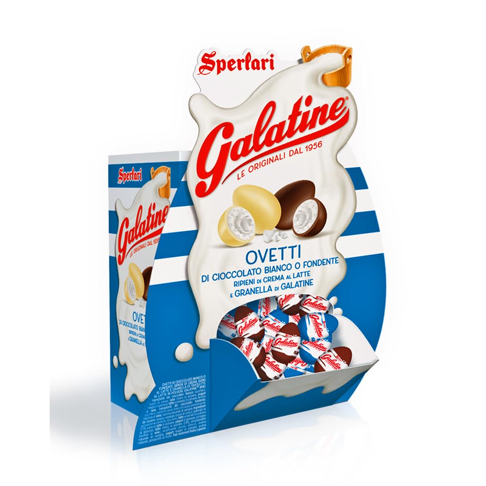Sperlari Ovetti di cioccolato Bianco o Fondente Ripieni di Crema al latte e Granella di Tavolette al Latte in Polvere Galatine