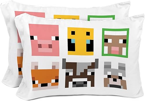 Minecraft Mobs & Animals - Juego de 2 fundas de almohada reversibles, fundas de almohada de doble cara, ropa de cama súper suave para niños