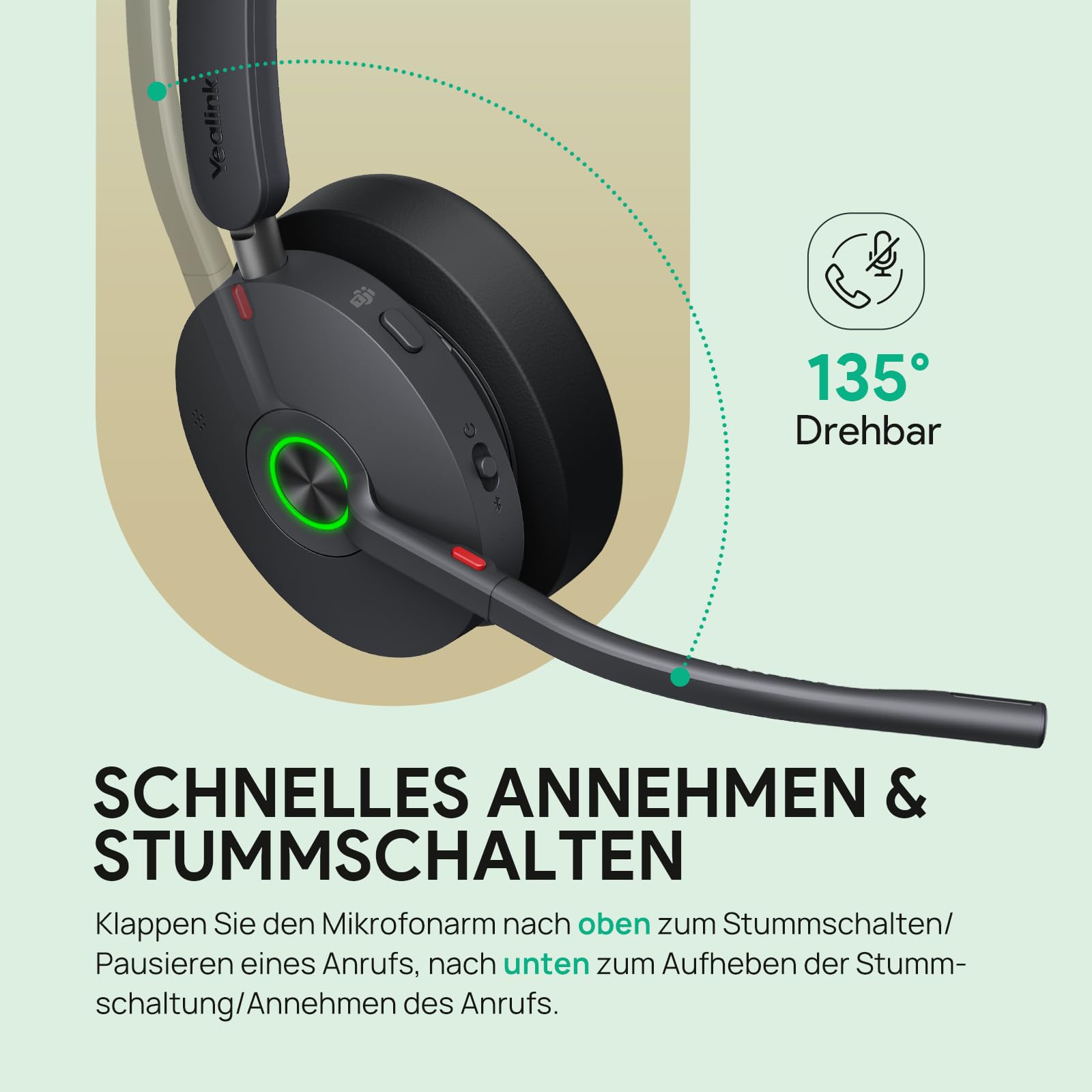 Yealink BH74 ANC Kabelloses Headset mit Mikrofon, 6-mics KI-Geräuschunterdrückung, Flip to Mute& Dongle, 32 Stunden Sprechzeit,Teams Zertifiziert, Komfort Business Kopfhörer für Homeoffice, Callcenter