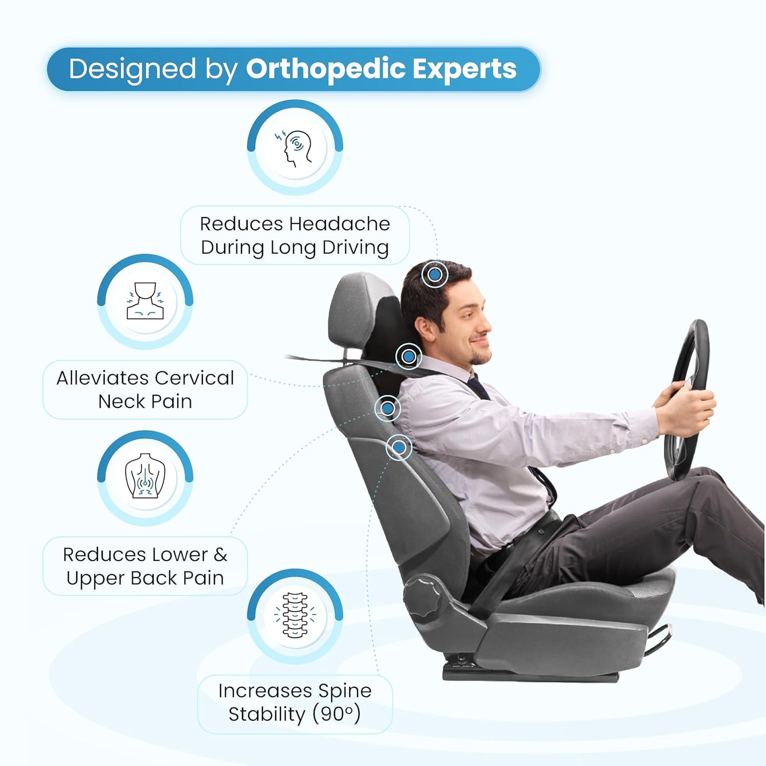 Gipiboxยฎ (Pack of 1 Car Neck Rest Pillow Memory Foam Neck Pillow for Car, Car Seat Head Rest Cushion for Neck & Cervical Support - Relieves Neck Pain (Medium, Black) (1PCS) 3
