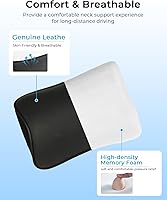 Vista 3 de Aukee Almohada para reposacabezas de coche con funda de piel auténtica, cojín de espuma viscoelástica para el cuello para conducir en casa y Negro