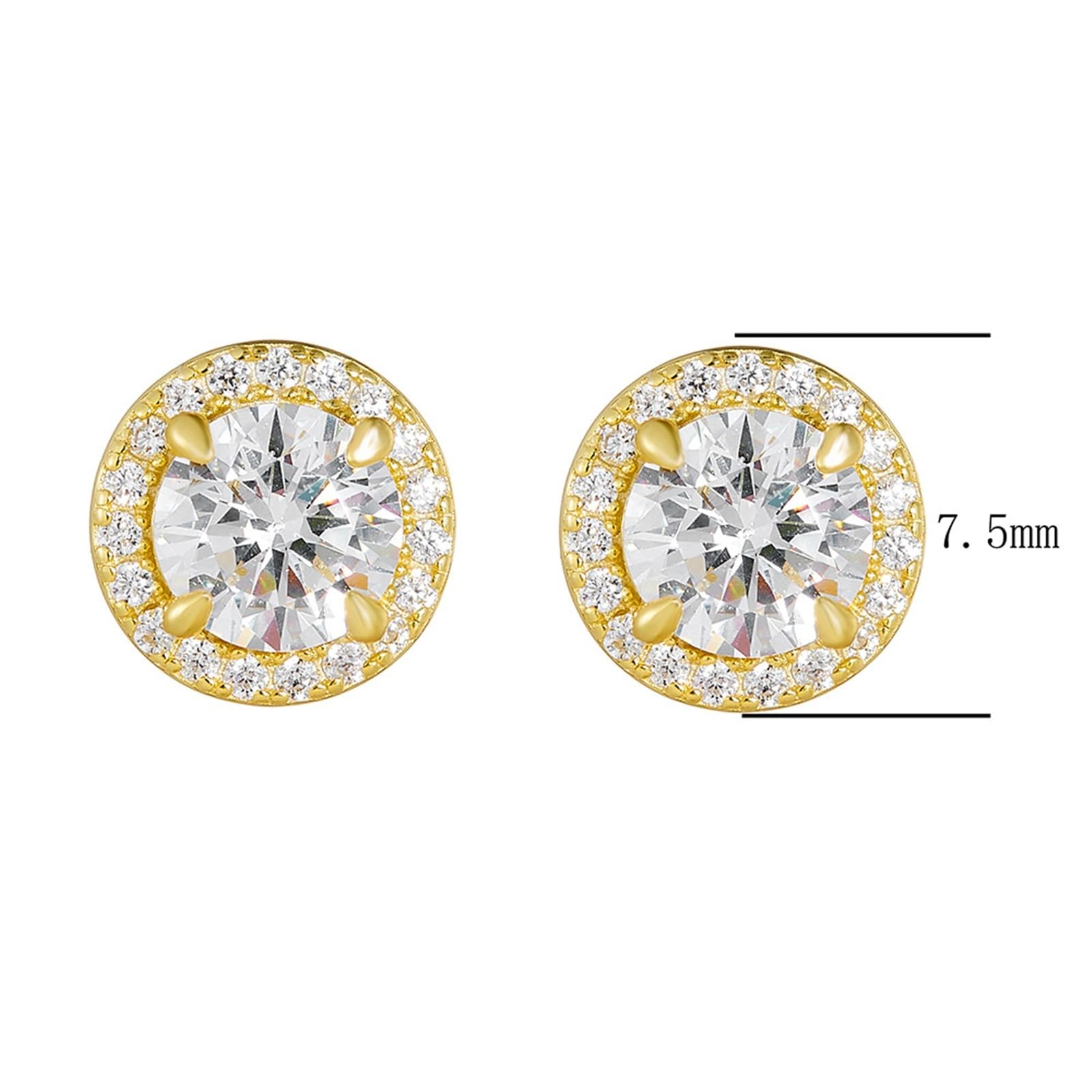 Pendientes de tuerca de oro amarillo para mujer, diseño clásico de oro amarillo de 14 quilates con moissanita redonda de 4 puntas, aretes de tuerca para cartílago de hélice de 1 quilate para