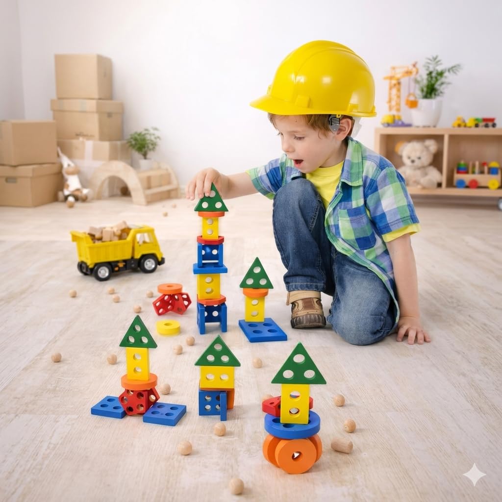 Smoneo Wooden 20 Pc - 5 Shape Sorting & Stacking Sorter Toys Early Educational Geometric Blocks Puzzles for 1-3 Years Old Age Kids Boys and Girls (20 pieces) 3