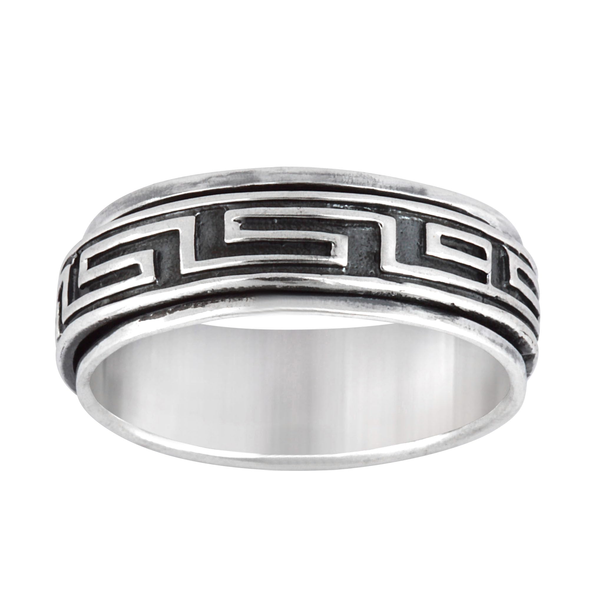 Silverly Anillo Giratorio de Banda Ancha de Plata de Ley con Clave Griega para Hombre | Anillo Fidget en Plata 925 para Mujer | Joyas para Aliviar el Estrés | Anillos Modernos de Borde Plano y Grueso