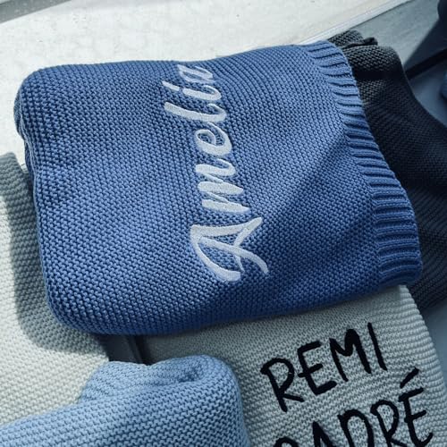 Embroidered Name Baby Blanket,Embroidered Name,Stroller Blanket,Newborn Baby Gift,Soft Breathable Cotton Knit (Embroidery Name)2