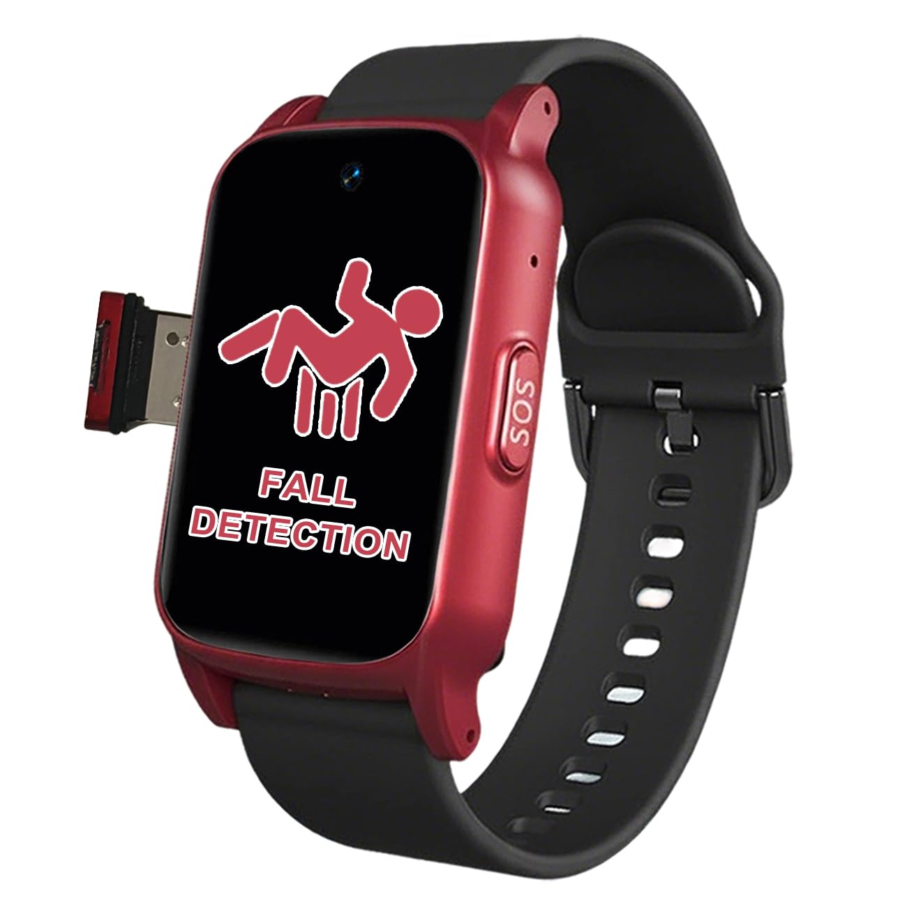 Montre Urgence Senior Montre 4G pour Seniors avec Détection De Chute Personne Âgée Bouton SOS Appels Vidéo HD Idéal pour Les Soins des Personnes ÂgéesRed,1.25 * 0.57 * 2.22inch
