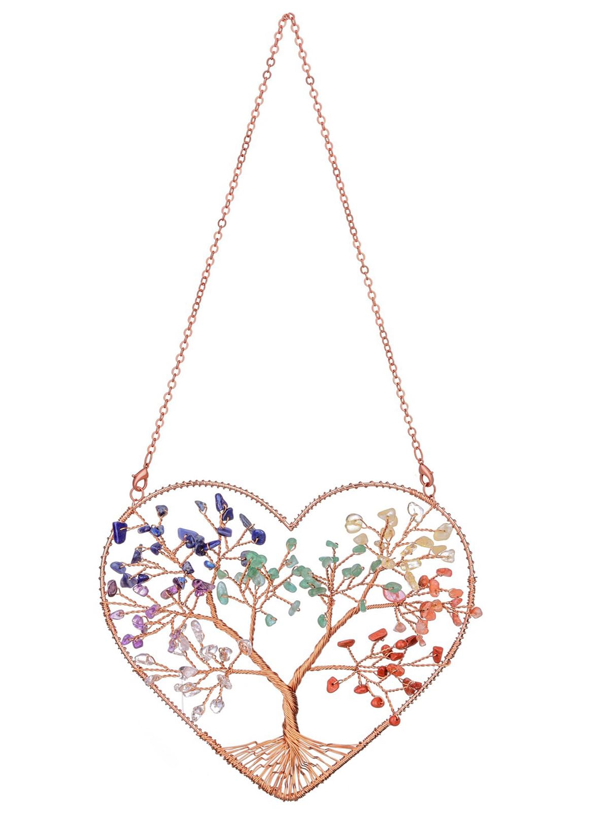 JOVIVI Chakra Crystal Tree of Life Hanging Ornament Gifts for Women Birthday,Chakra Healing Crystals Gemstones Tree Heart Wall Hanging Spiritual Gifts for Women Girls Bedroom Home Wall Decor