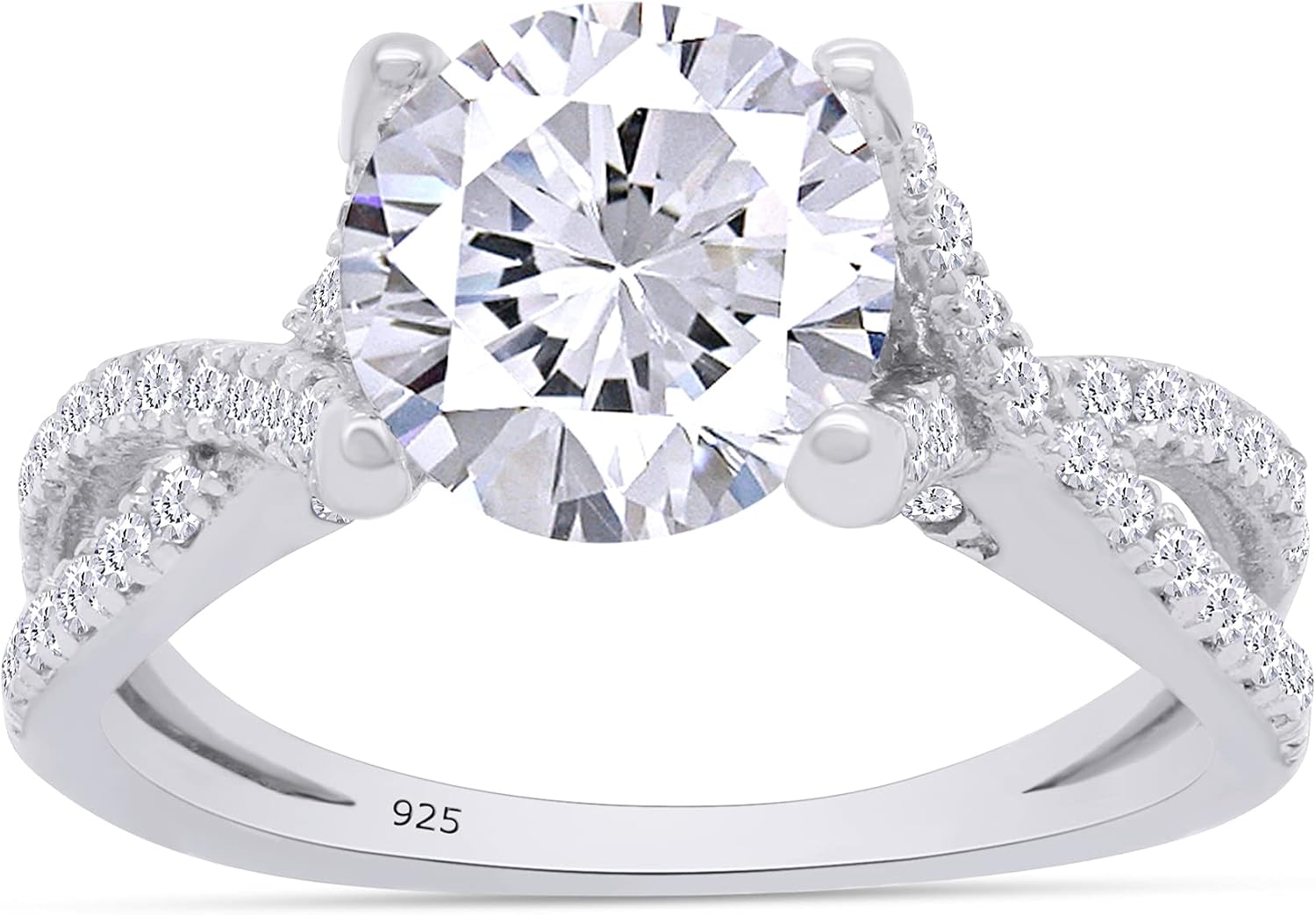 SAVEARTH DIAMONDS Round Shape 7MM Center Sparkling White Cubic Zirconia Infinity Split Shank Twisted Engagement Ring In 14k Gold Over Sterling Silver Jewelry For Women