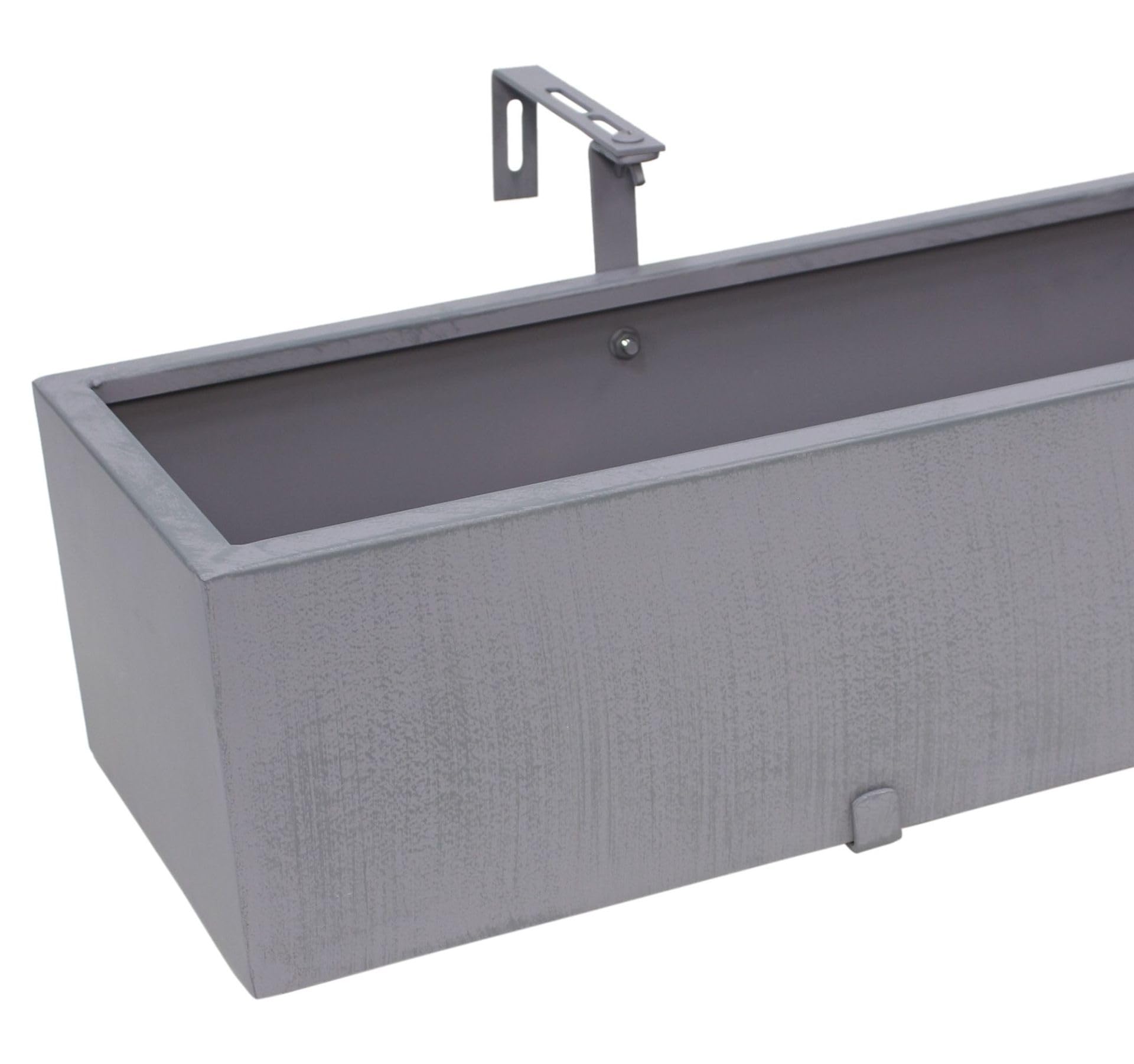 Dekoleidenschaft Balkon Blumenkasten Grau aus Metall, Pflanzkasten 90 cm lang, Balkonkasten mit integriertem Wasserablauf, Pflanzgefäß für Drinnen & Draußen