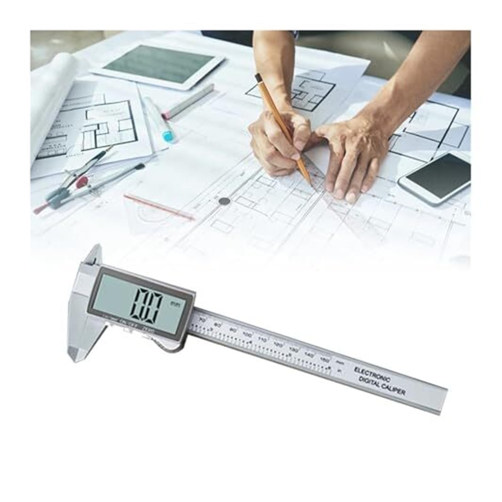 Hochpräzise elektronische Messschieber, digitale Mikrometer-Messlehre for Zuhause, Industrie, Schmuck (schwarz, 100 mm)(Silver 150mm)