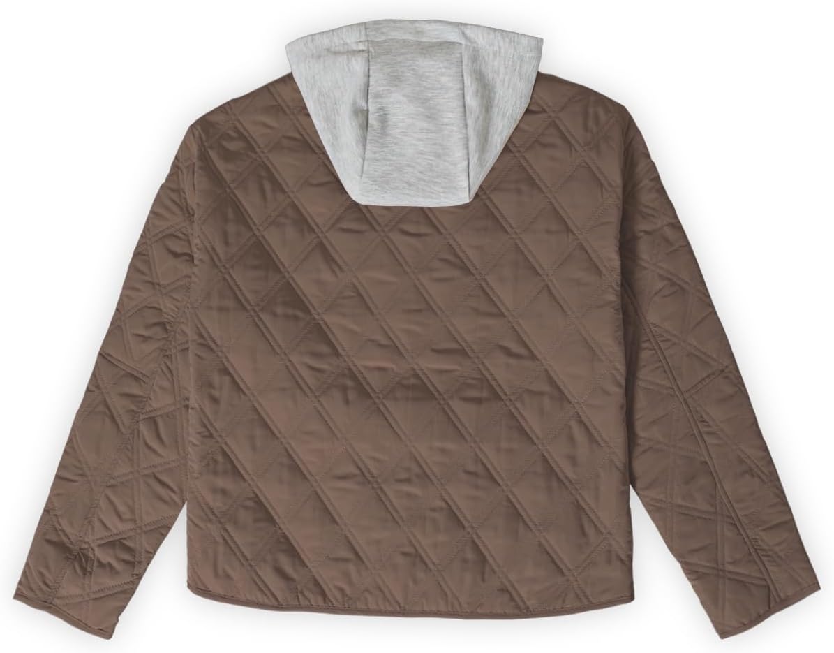 Design by Olivia Women's Contrast Hoodie Quilted Jacket Lightweight Casual Padded Outerwear Coat - Image 5