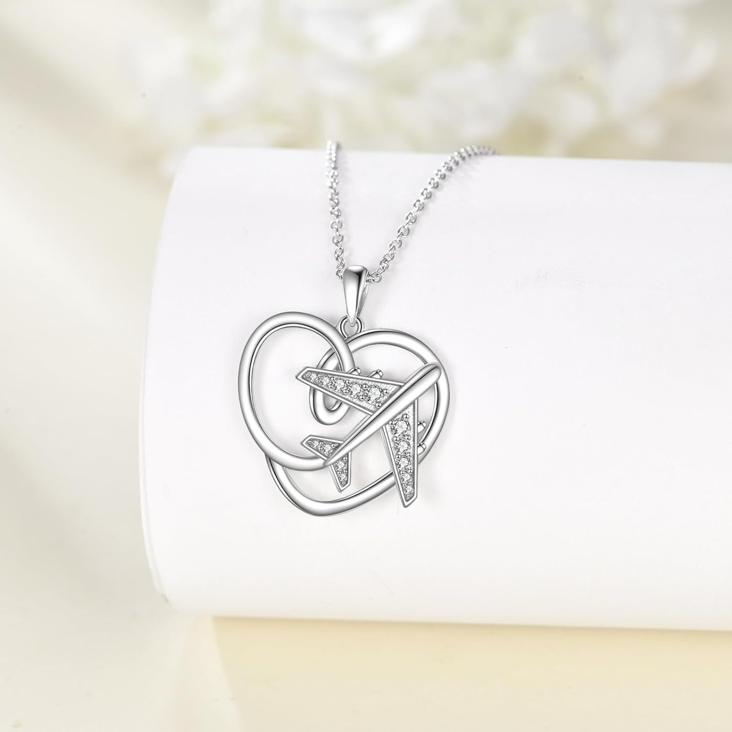 Airplane Necklace 925 Sterling Silver Airplane Pendant Necklace Heart Jewelry Gifts for Women - Image 6