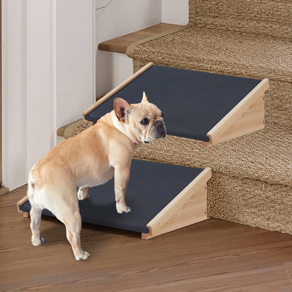 beenbkks dog ramp for stairs, non-slip rubber pet ramps for small medium dogs cats, gentle slope step and stair assist for senior or injured pets, indoor outdoor use, portable porch access, set of 2