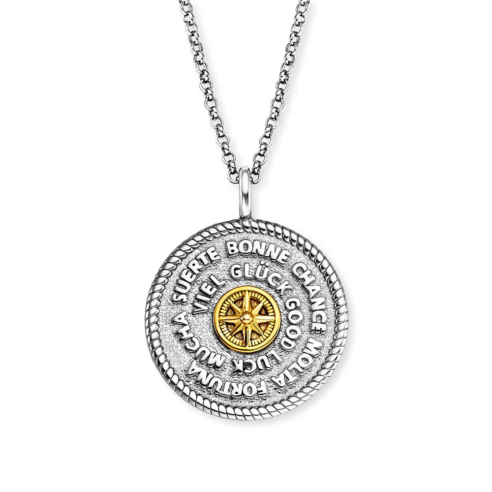 Angel Whisperer Women's Aloha Necklace Made of Sterling Silver with Round Bicolour Talisman Pendant - Lobster Clasp - Adjustable in Three Lengths - Nickel-Free, 50 cm, Sterling Silver, No Gemstone